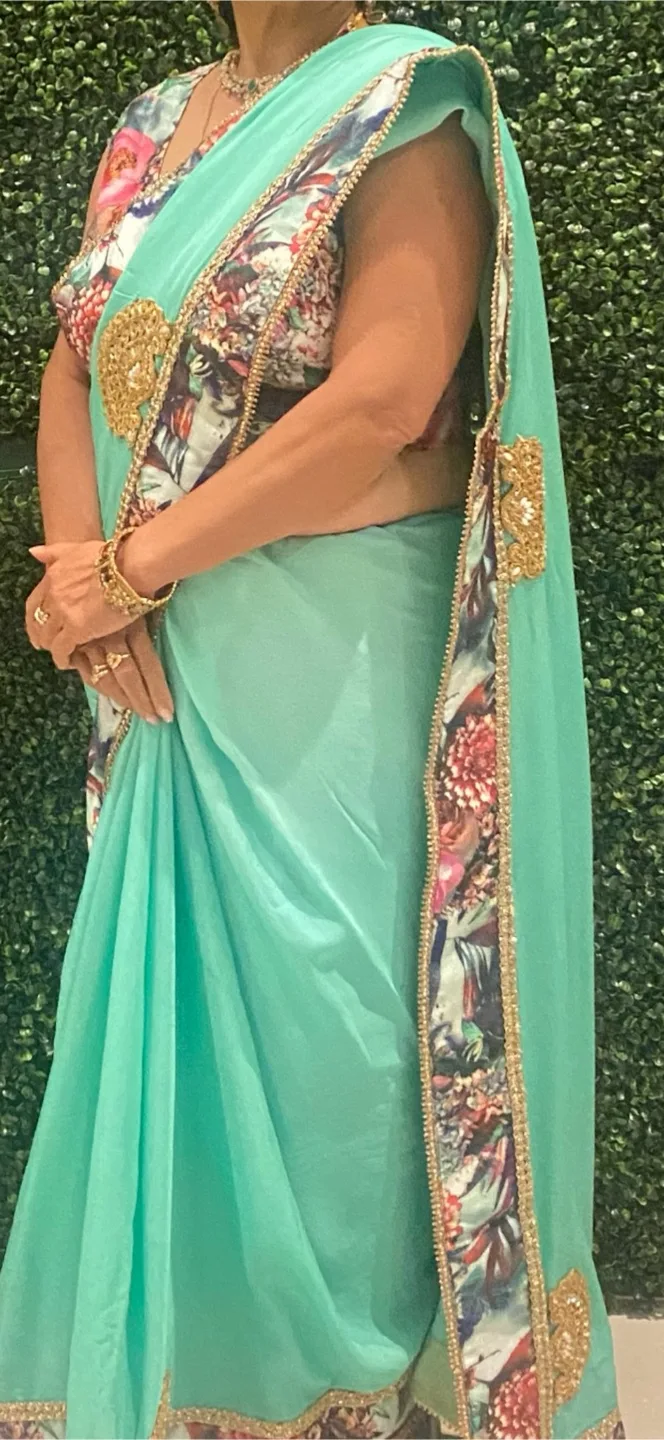 Mint Green Floral Sari thumbnail