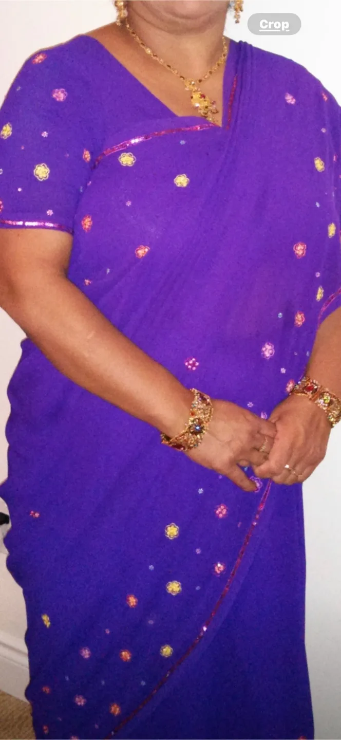 Purple Sari with Floral Embellishments thumbnail