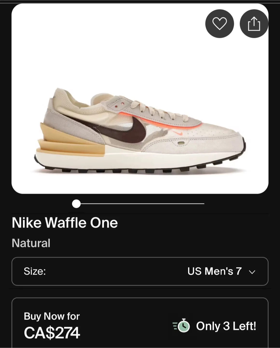 Nike Waffle One Vintage Sneakers size 7 thumbnail