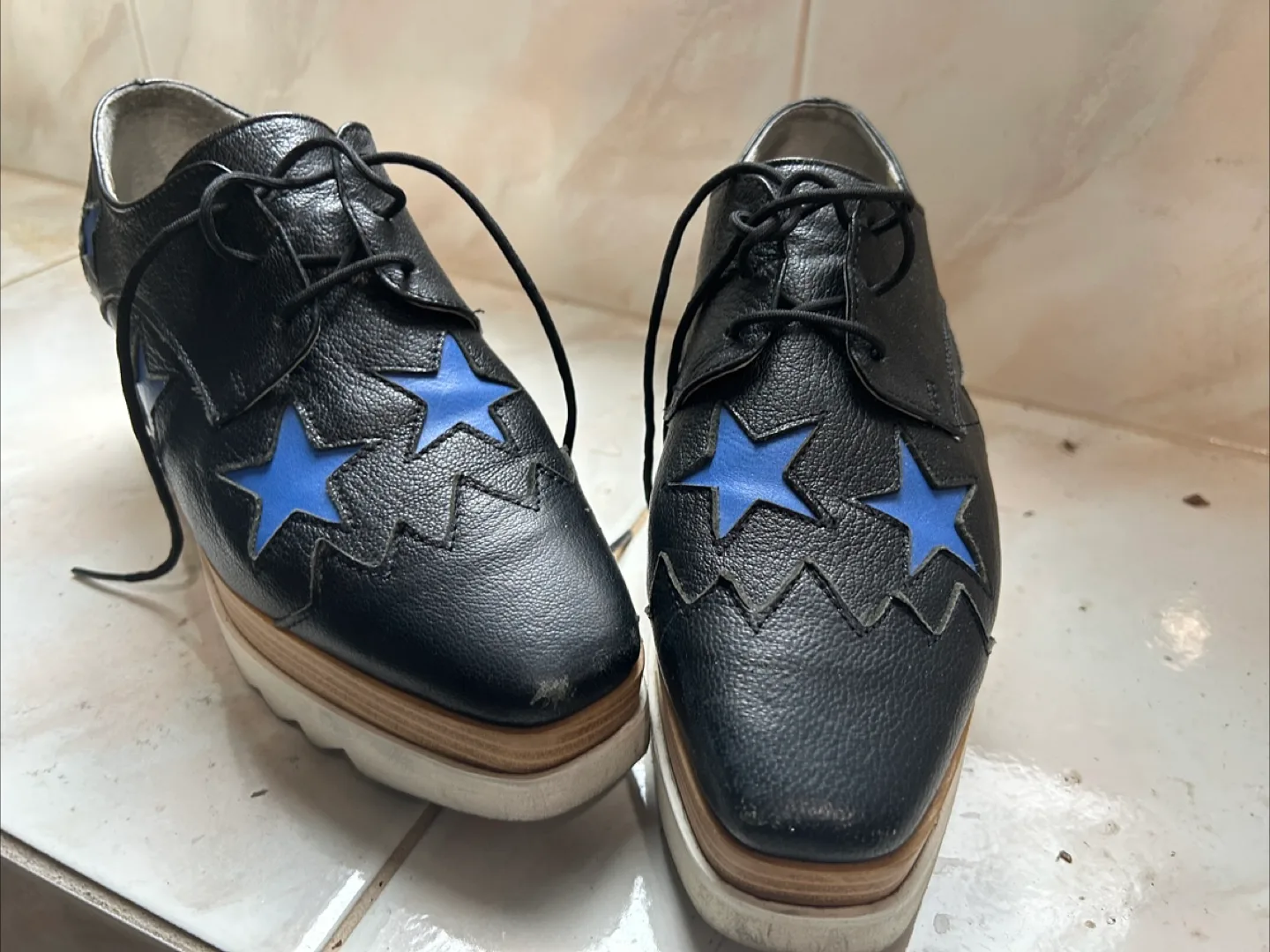 Black Leather Shoes with Blue Star Detail thumbnail
