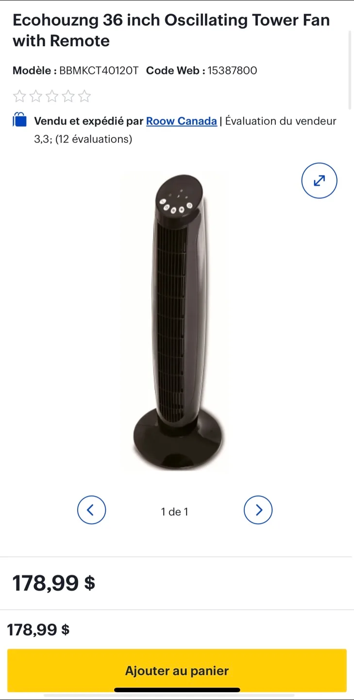 Ecohouzng 36 inch Oscillating Tower Fan thumbnail
