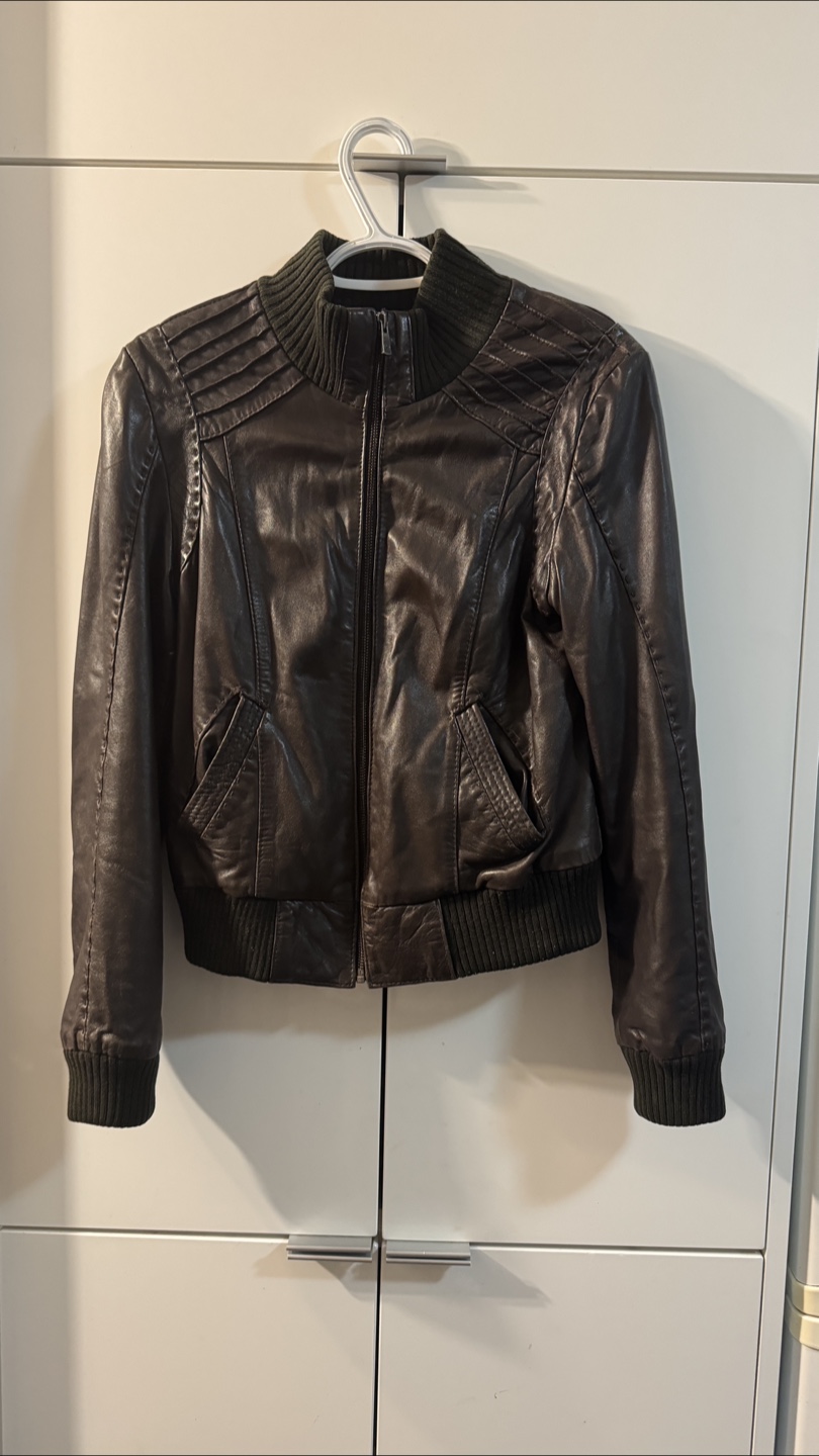 Brown Leather Bomber Jacket