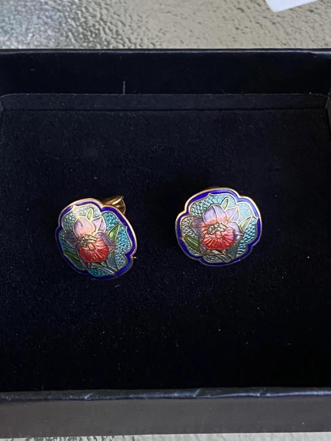 Vintage Cloisonné Flower Earrings image indicator(2)