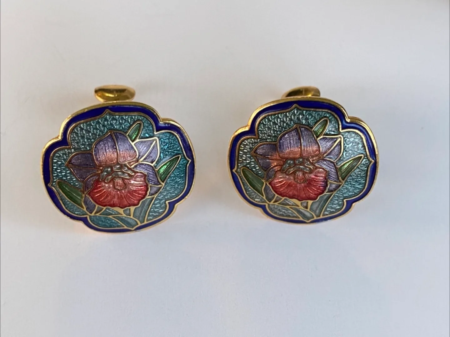 Vintage Cloisonné Flower Earrings image indicator(4)