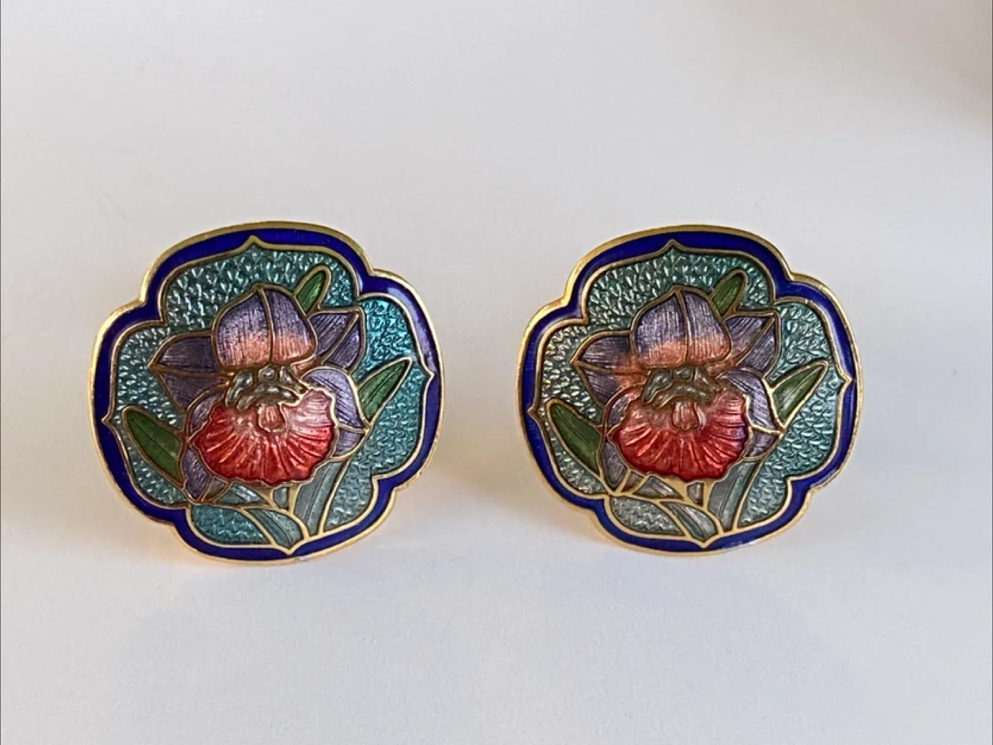 Vintage Cloisonné Flower Earrings thumbnail