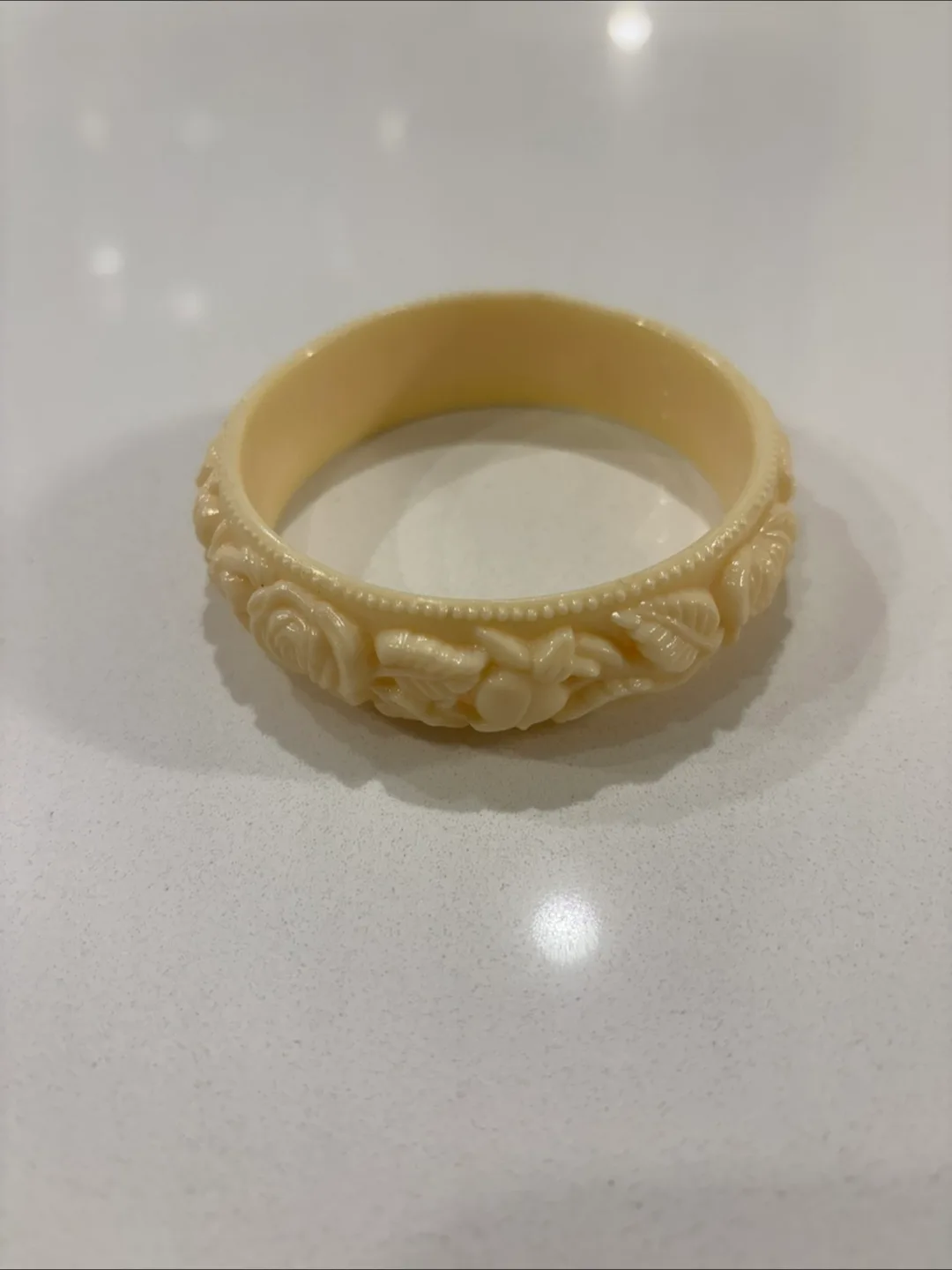Celluloid Ivory Floral Bracelet For Sale thumbnail
