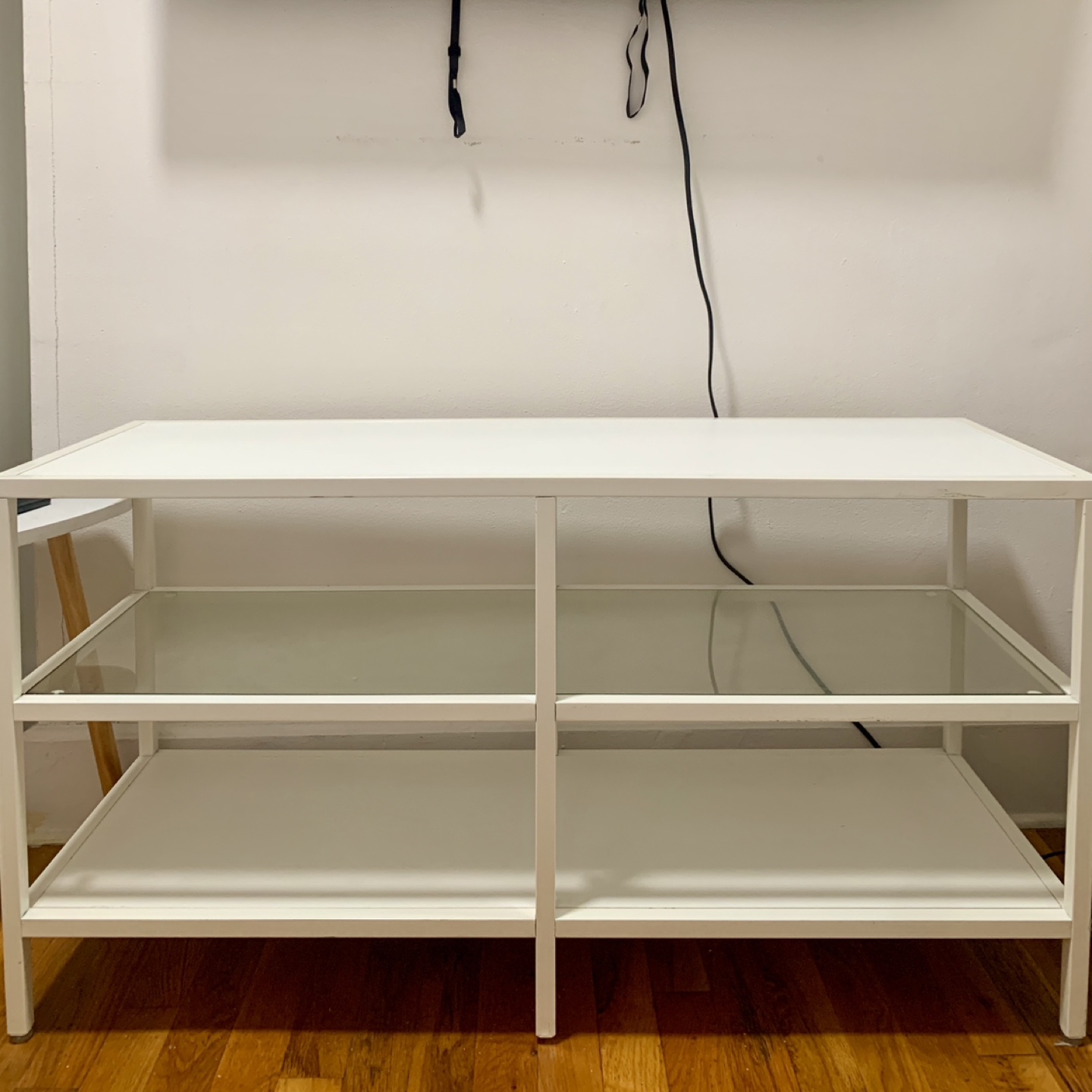 IKEA White TV Stand with Glass Shelves