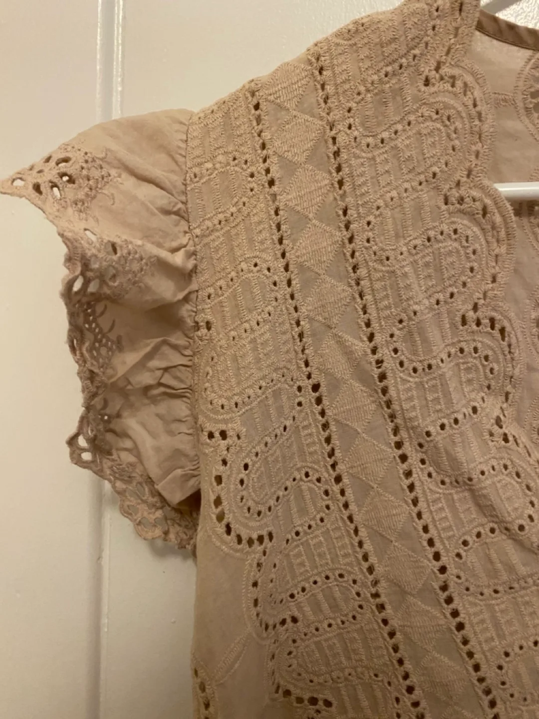 Light Brown Eyelet Top with Ruffle Sleeves image indicator(3)