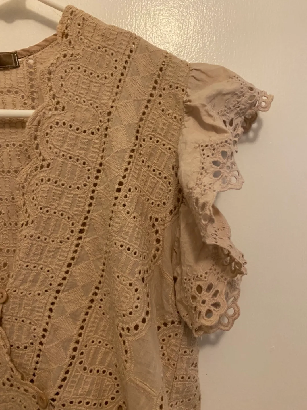 Light Brown Eyelet Top with Ruffle Sleeves image indicator(4)