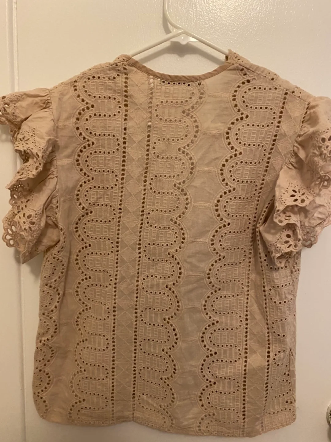 Light Brown Eyelet Top with Ruffle Sleeves image indicator(2)