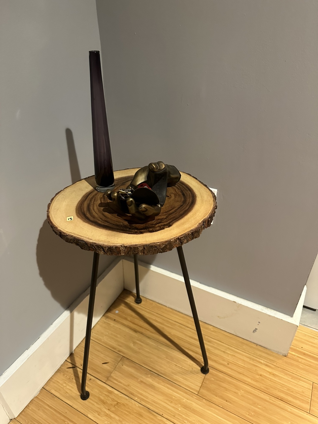 Wooden slab table with metal legs