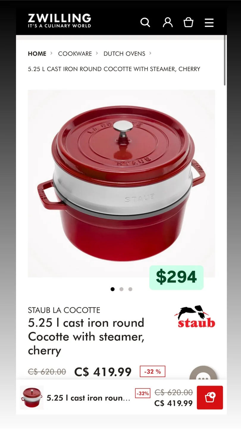 Round Cocotte with Steamer, Cherry thumbnail