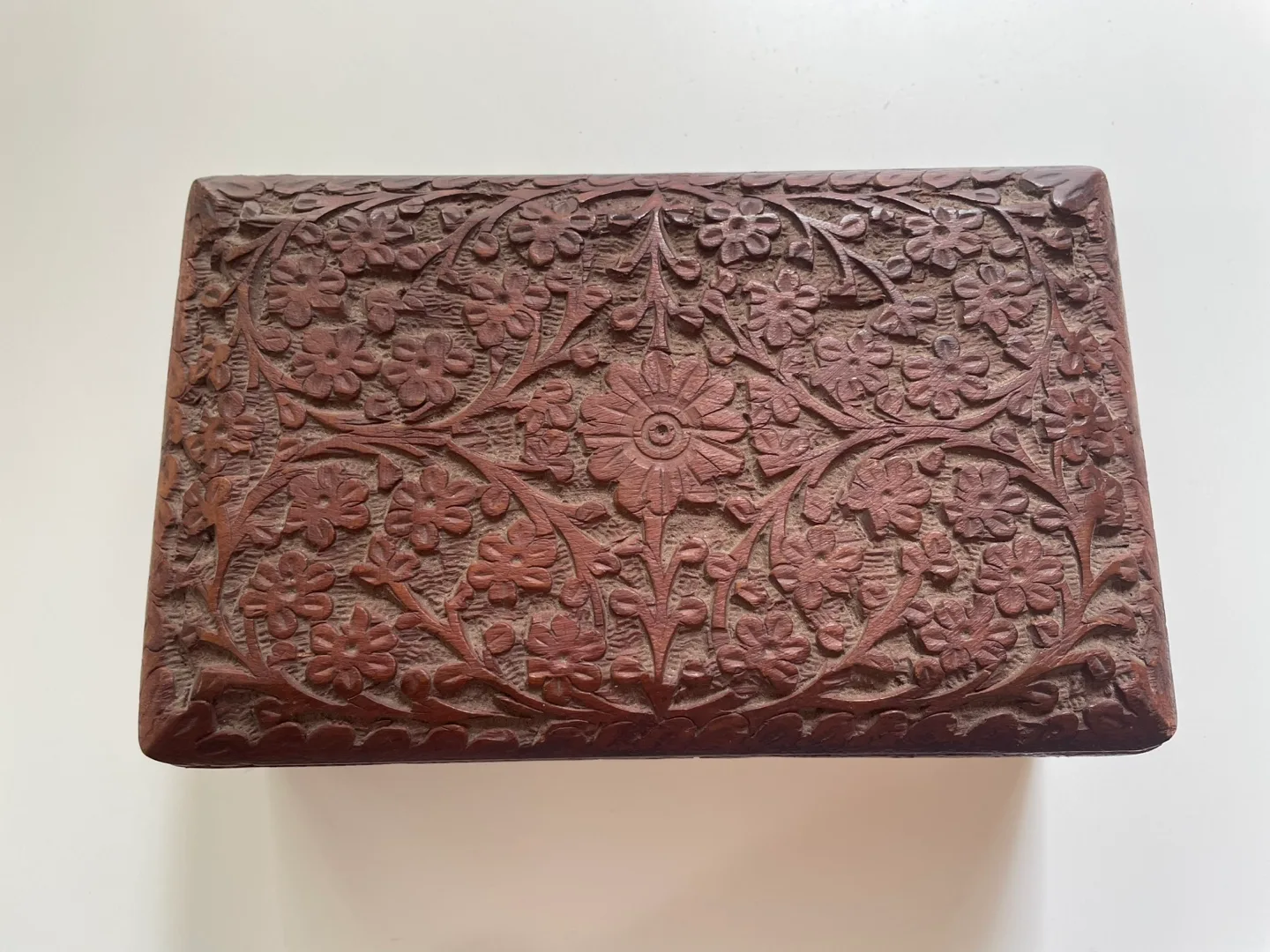 Wooden floral carved jewellery box thumbnail