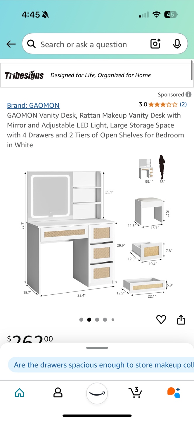 Vanity Makeup Table with Mirror and LED Light
