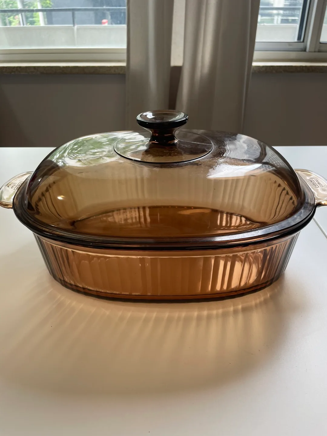 Vintage Amber Pyrex Casserole Dish with Lid thumbnail