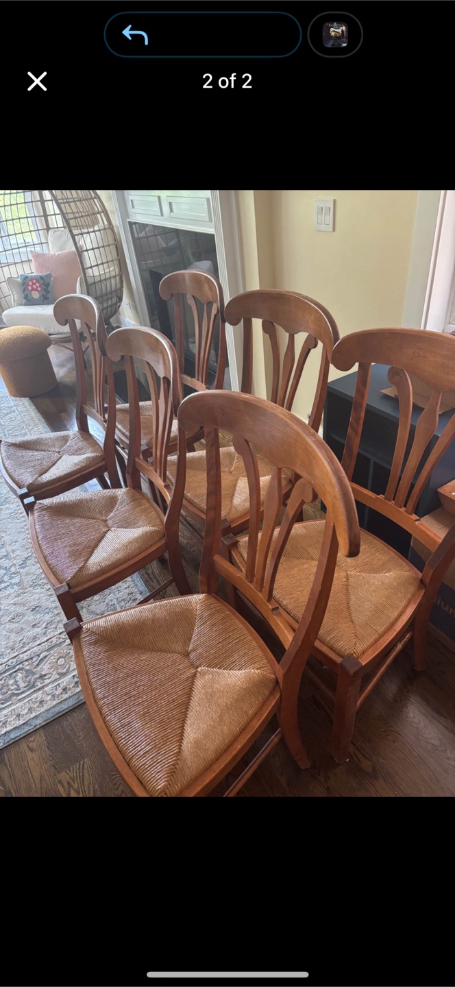 6 wood woven chairs . only 1 damaged . $10 each - photo 2