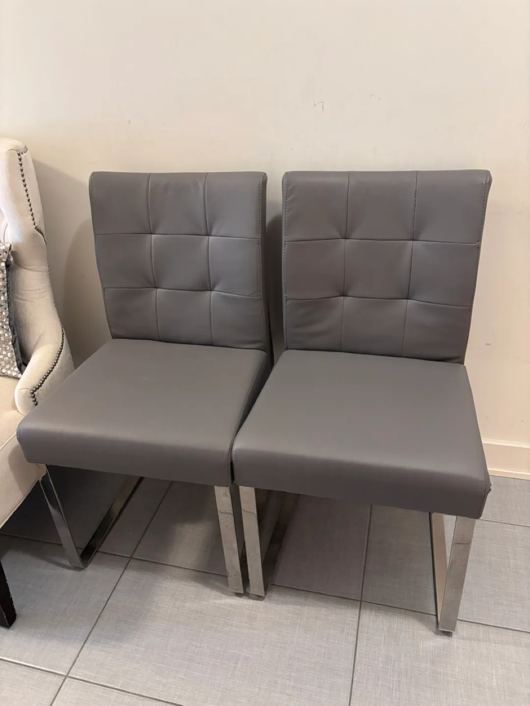 Pair of Gray Faux Leather Chairs thumbnail