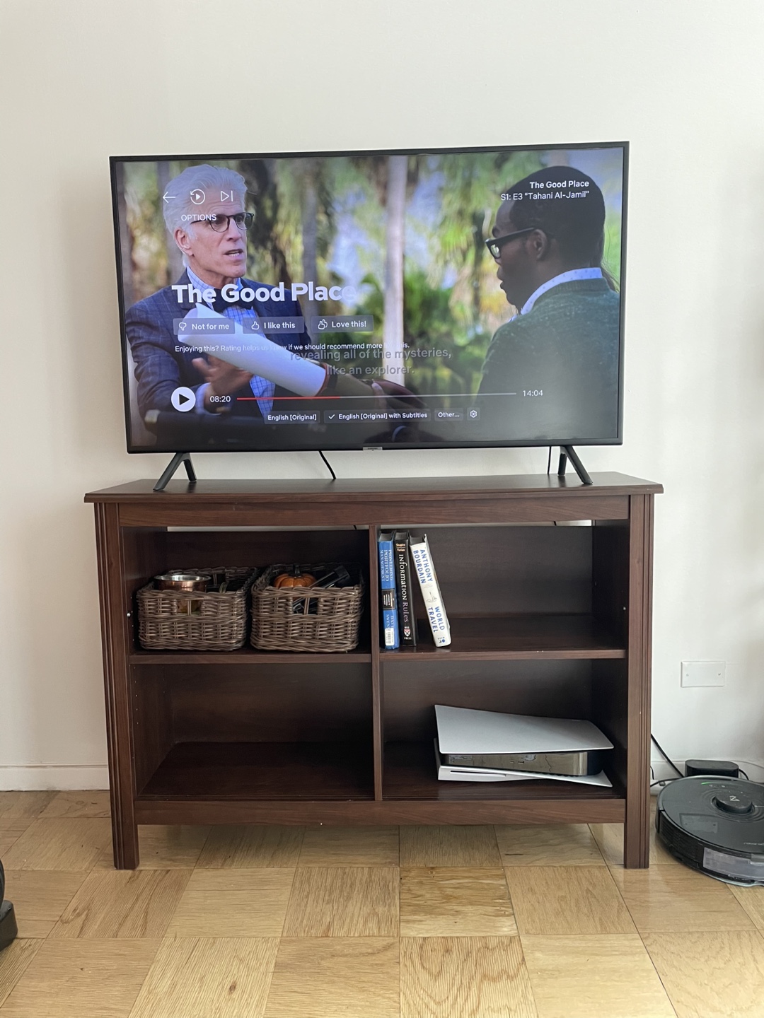 Wooden TV Stand with Shelves