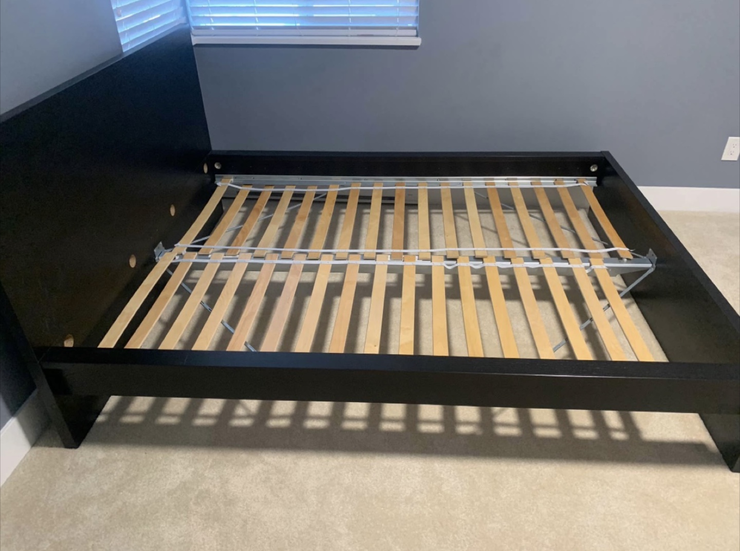 Ikea Queen Black Bed Frame with Wooden Slats - photo 2