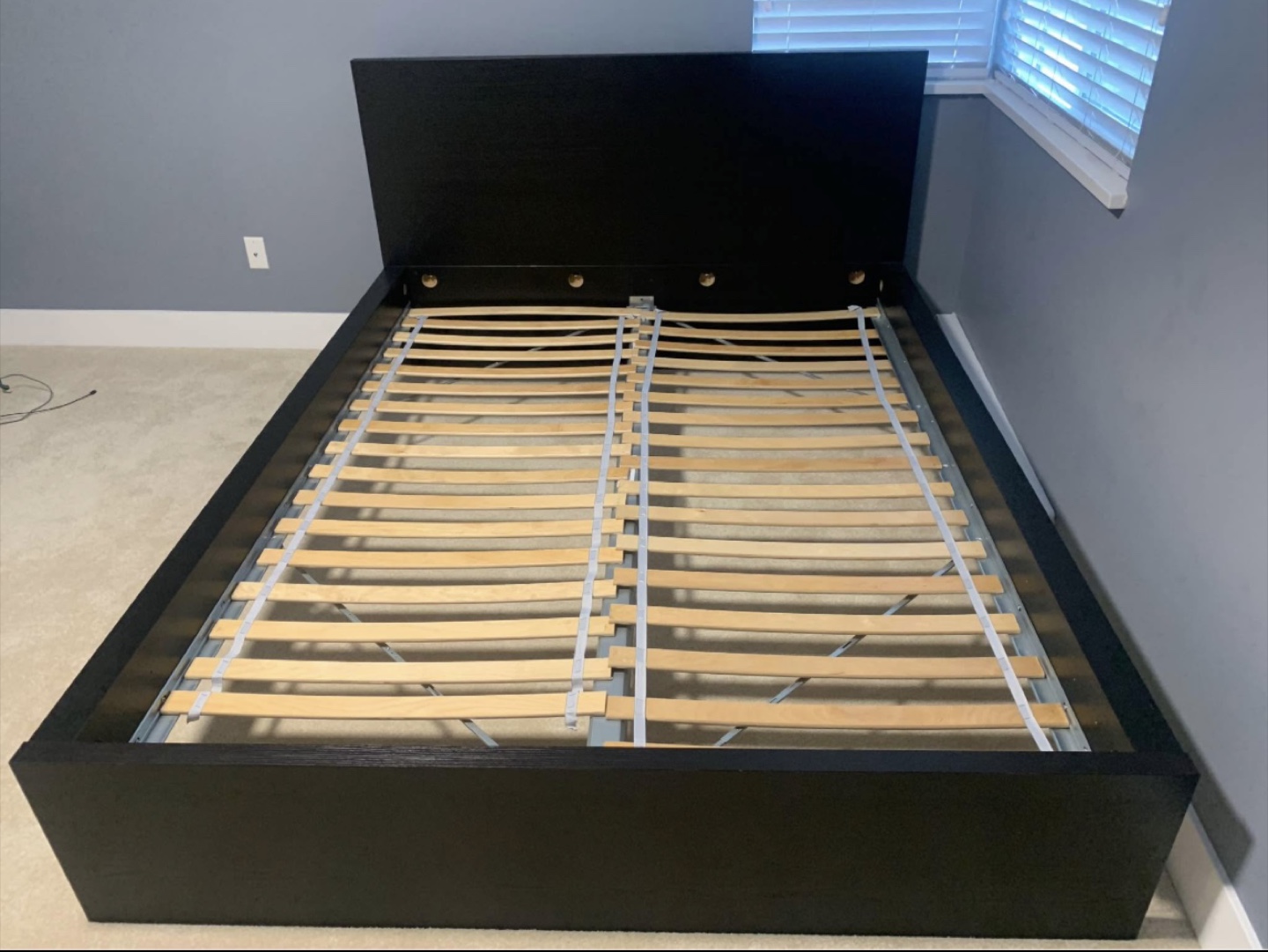 Ikea Queen Black Bed Frame with Wooden Slats - photo 3