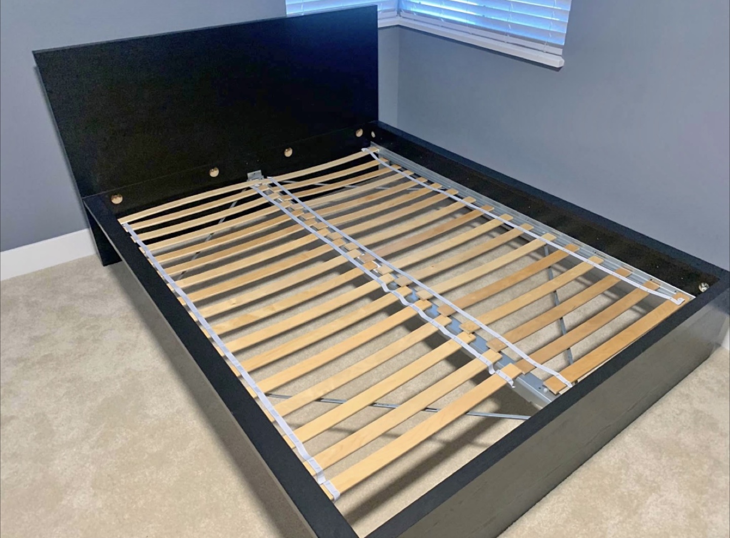 Ikea Queen Black Bed Frame with Wooden Slats - photo 4