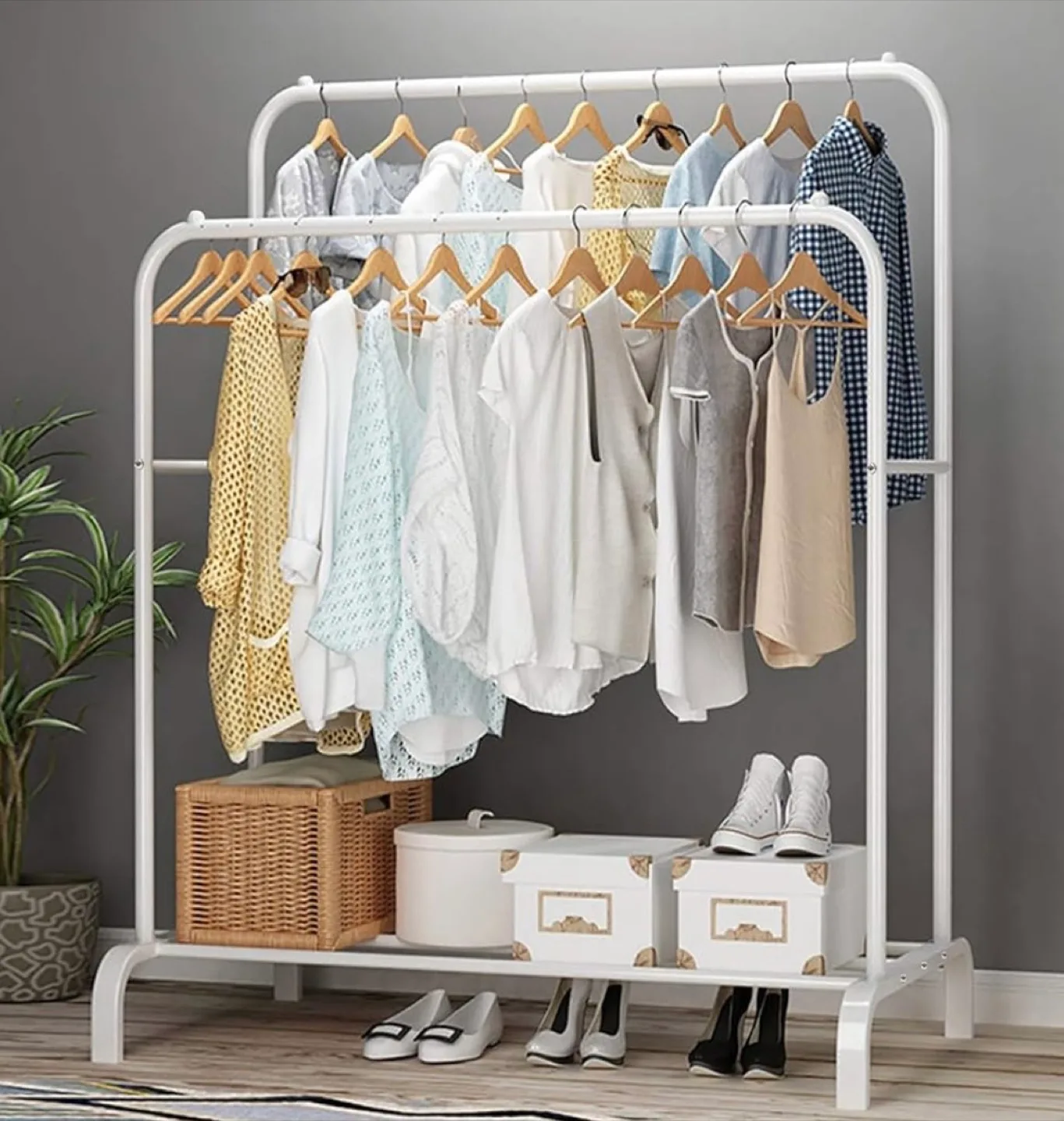 White Double-Layer Clothing Rack thumbnail