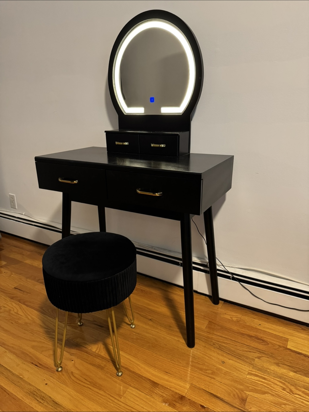 Black Vanity Set with Lighted Mirror and Stool - photo 2