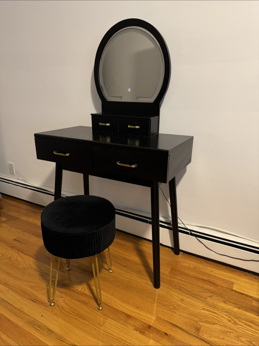 Black Vanity Set with Lighted Mirror and Stool