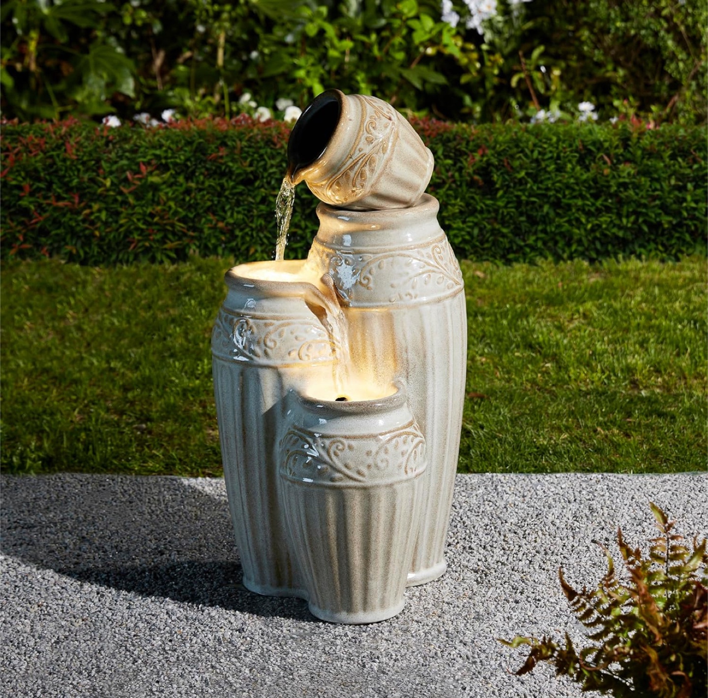 Outdoor Ceramic Pots Fountain with Pump and LED Lights