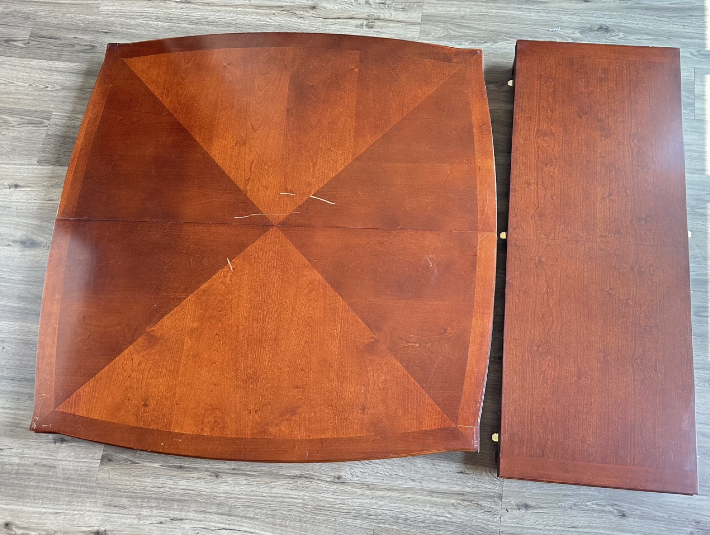 Solid wood dining table with extension.