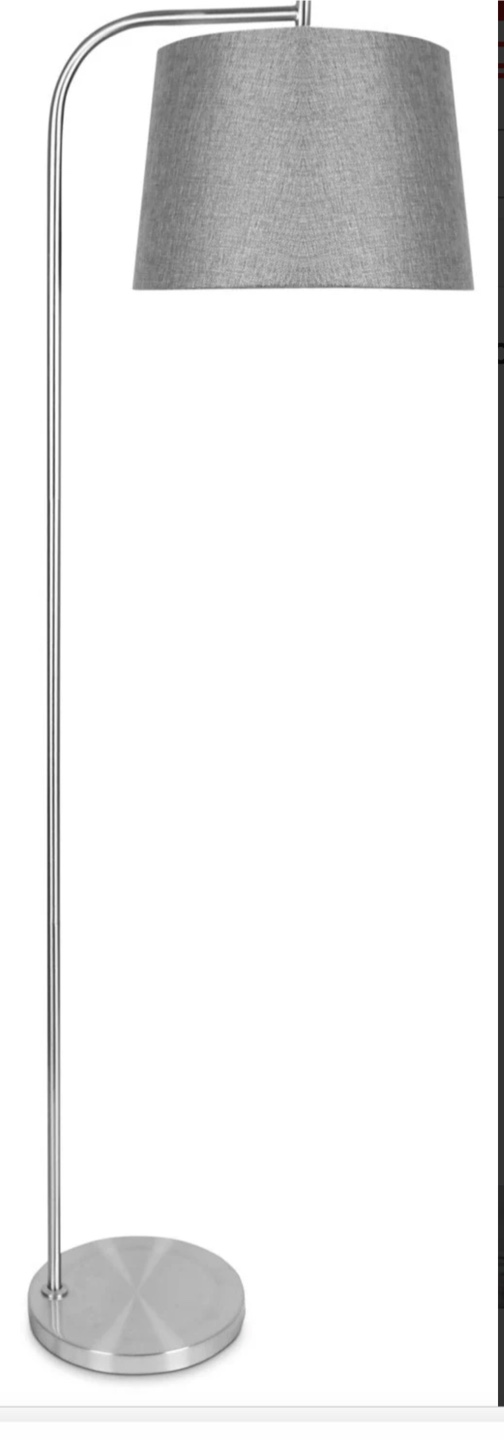 Floor Lamp: 56" H Brushed Steel Floor Lamp grey linen shade - photo 2