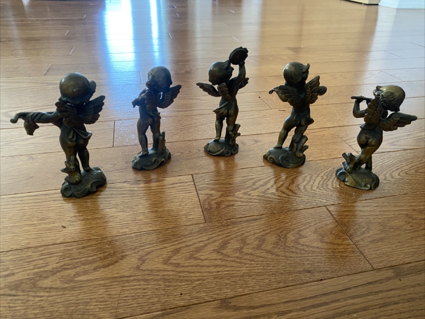 Set of 5 Brass Angel Statues – Musical Theme - photo 2