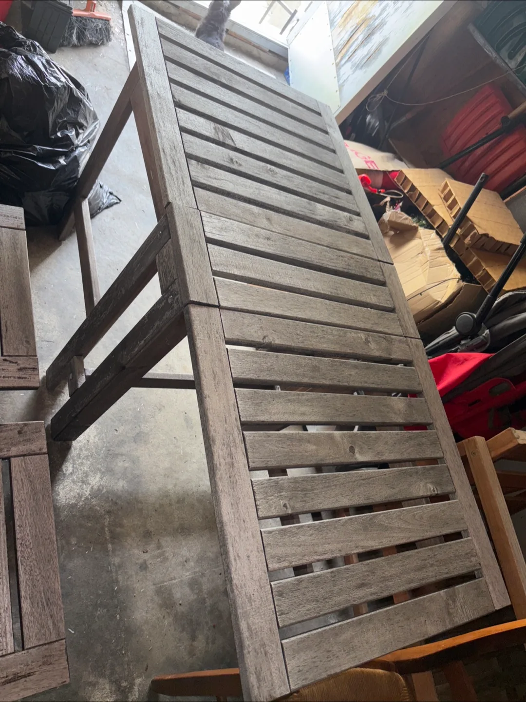 Outdoor fold up  teak  table and 4 folding teak chairs thumbnail