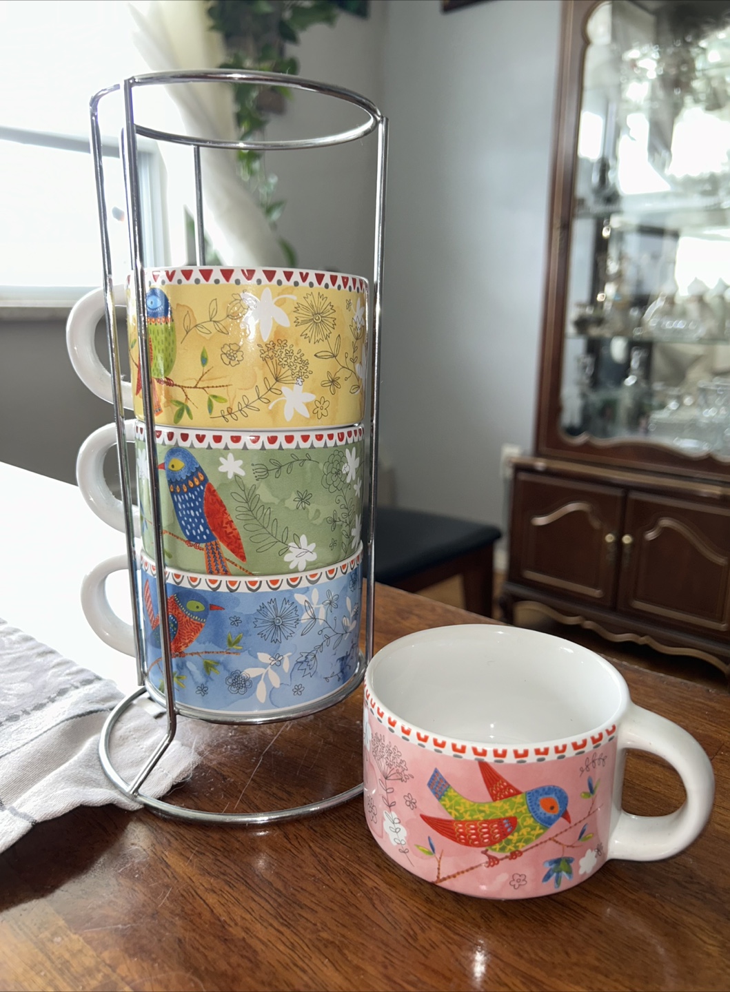 Stackable Bird Mugs with Metal Rack - photo 2