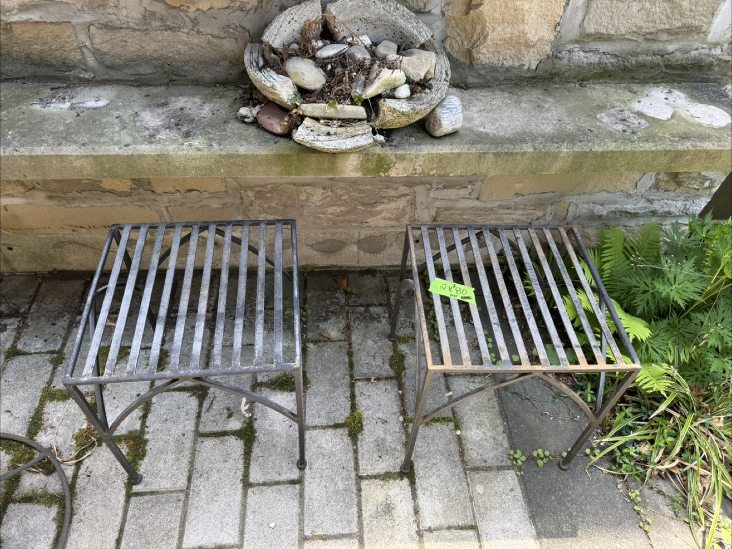 Rod iron outdoor side tables x 2