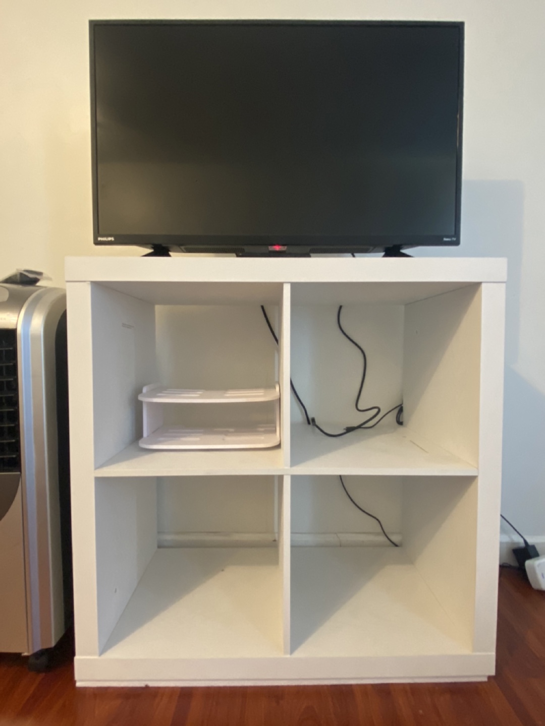 TV and White Cubed Shelf