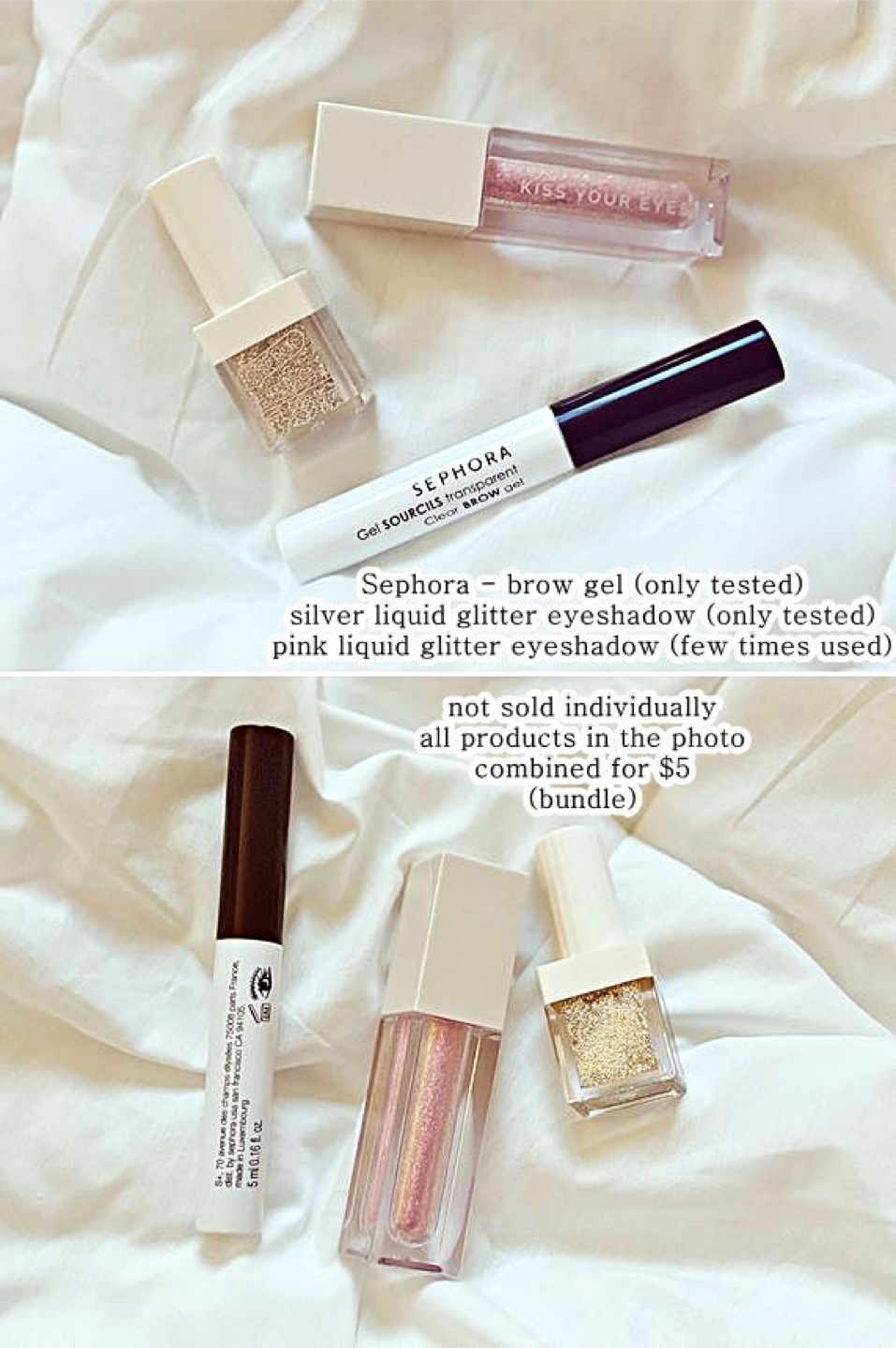 [bundle] Sephora - brow gel, 2 other liquid glitter eyeshadow