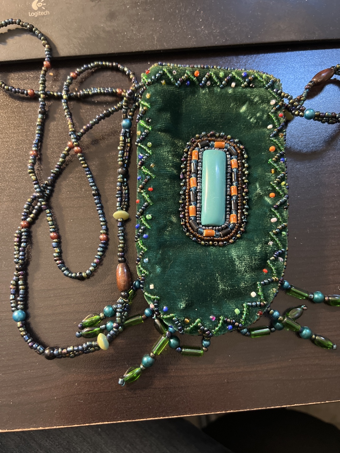 Handmade Beaded Velvet Bag with Shoulder Strap - photo 2