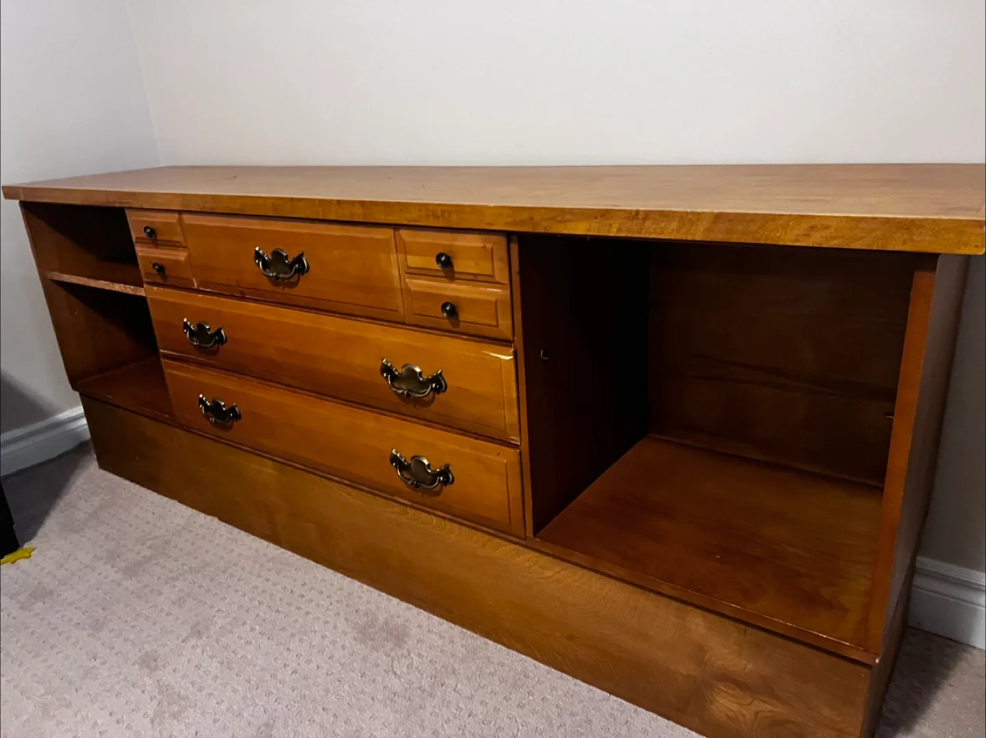 Wooden dresser with drawers and shelving thumbnail