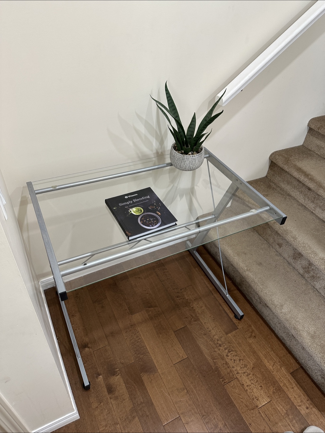 Modern Glass Desk – 35″ × 24″ × 30″ (Metal Frame) - photo 2