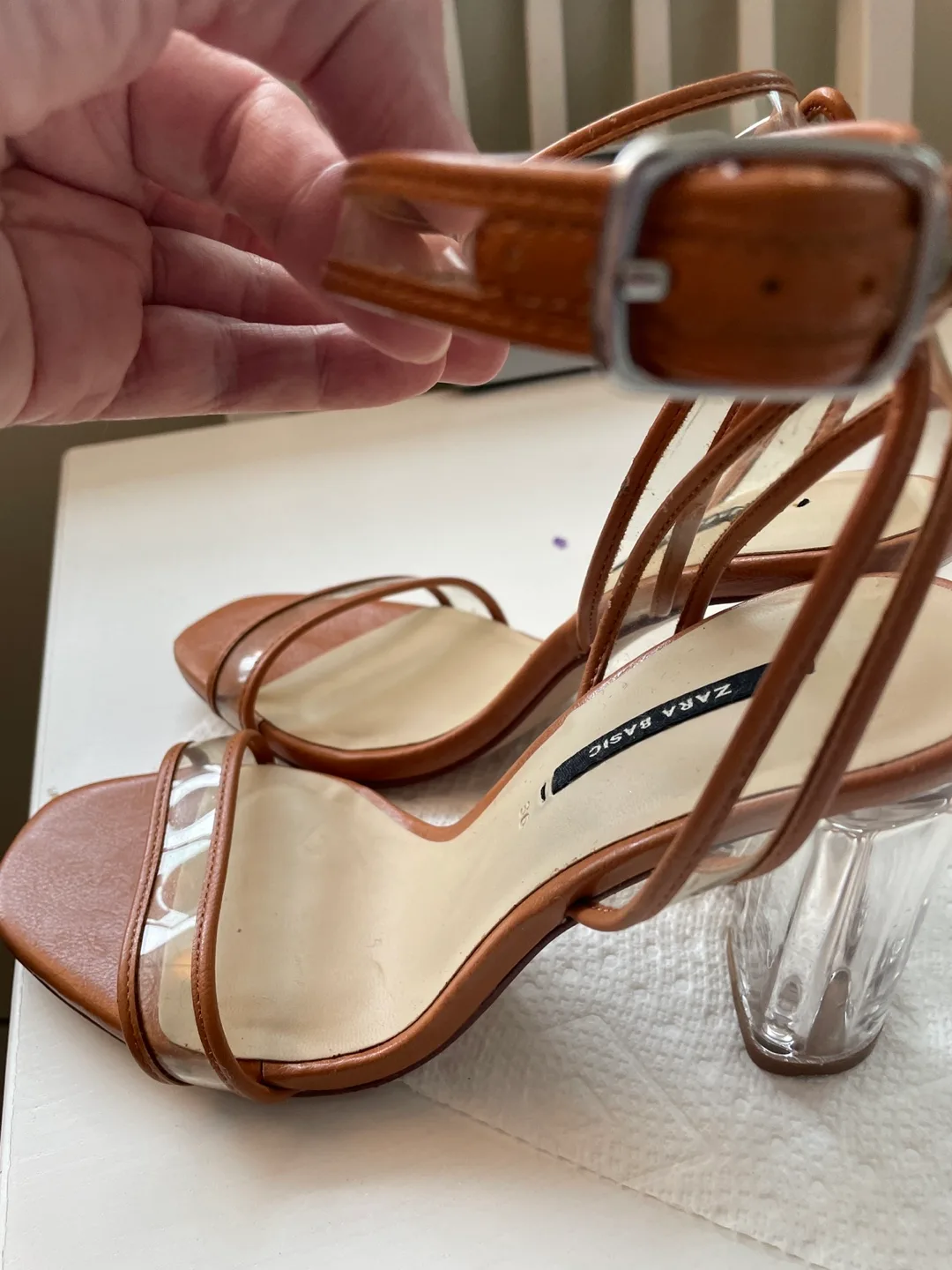 Zara Basic Brown Heels with Clear Straps thumbnail
