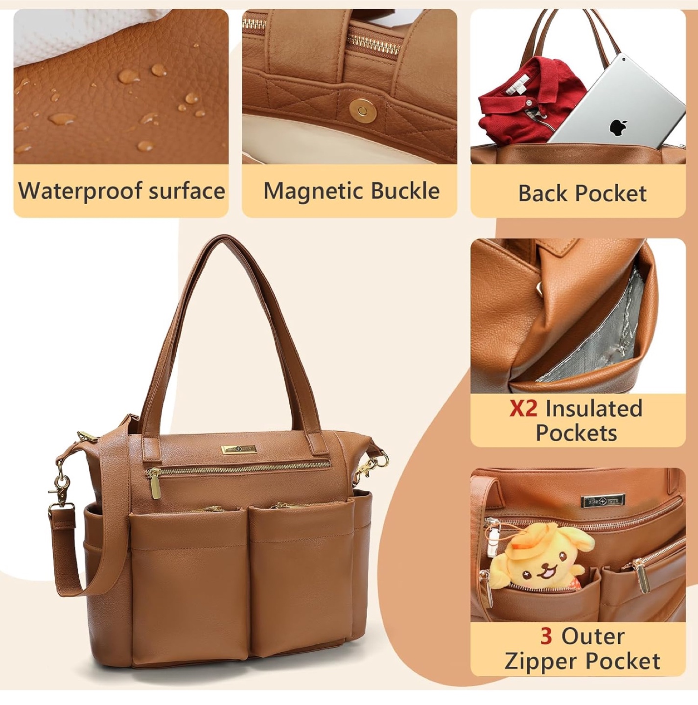 Miss Fong Brown Diaper Bag - Large Capacity, Waterproof - photo 2