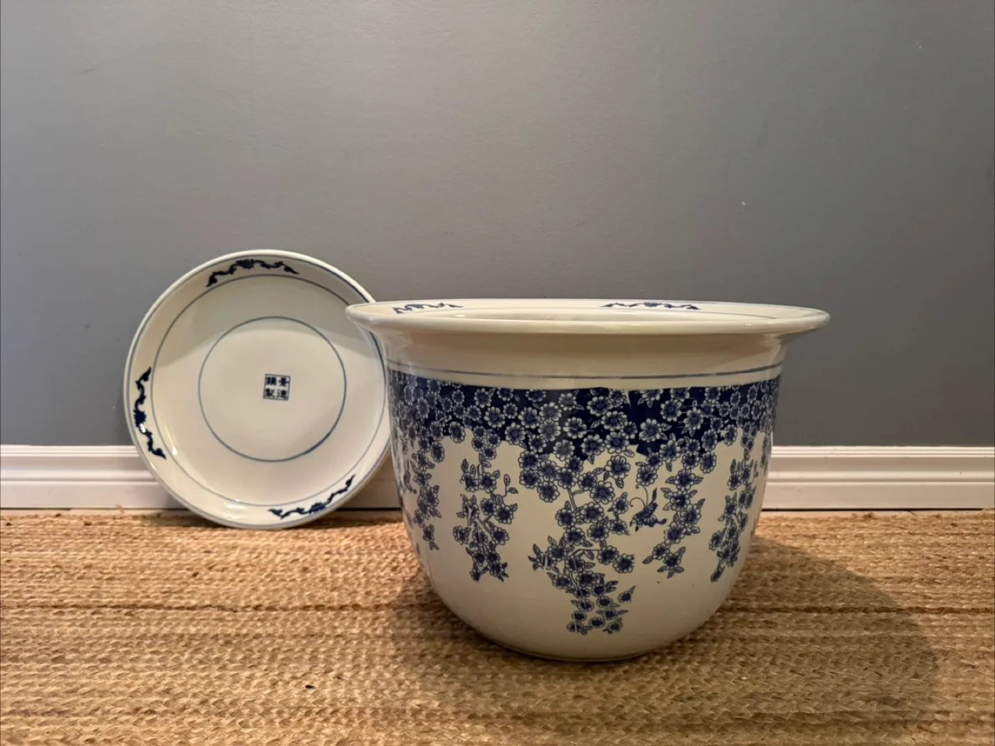 Blue and White Planter with Matching Saucer image indicator(3)