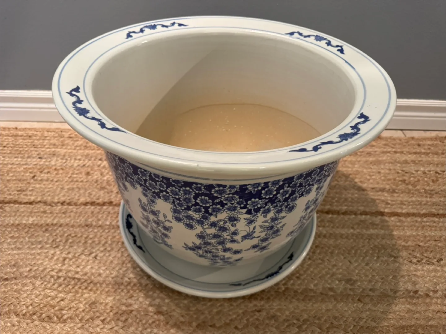 Blue and White Planter with Matching Saucer image indicator(2)