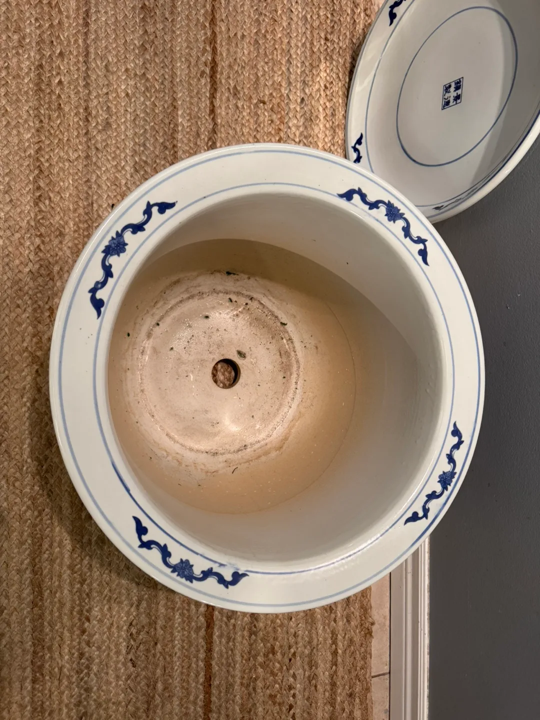 Blue and White Planter with Matching Saucer image indicator(5)