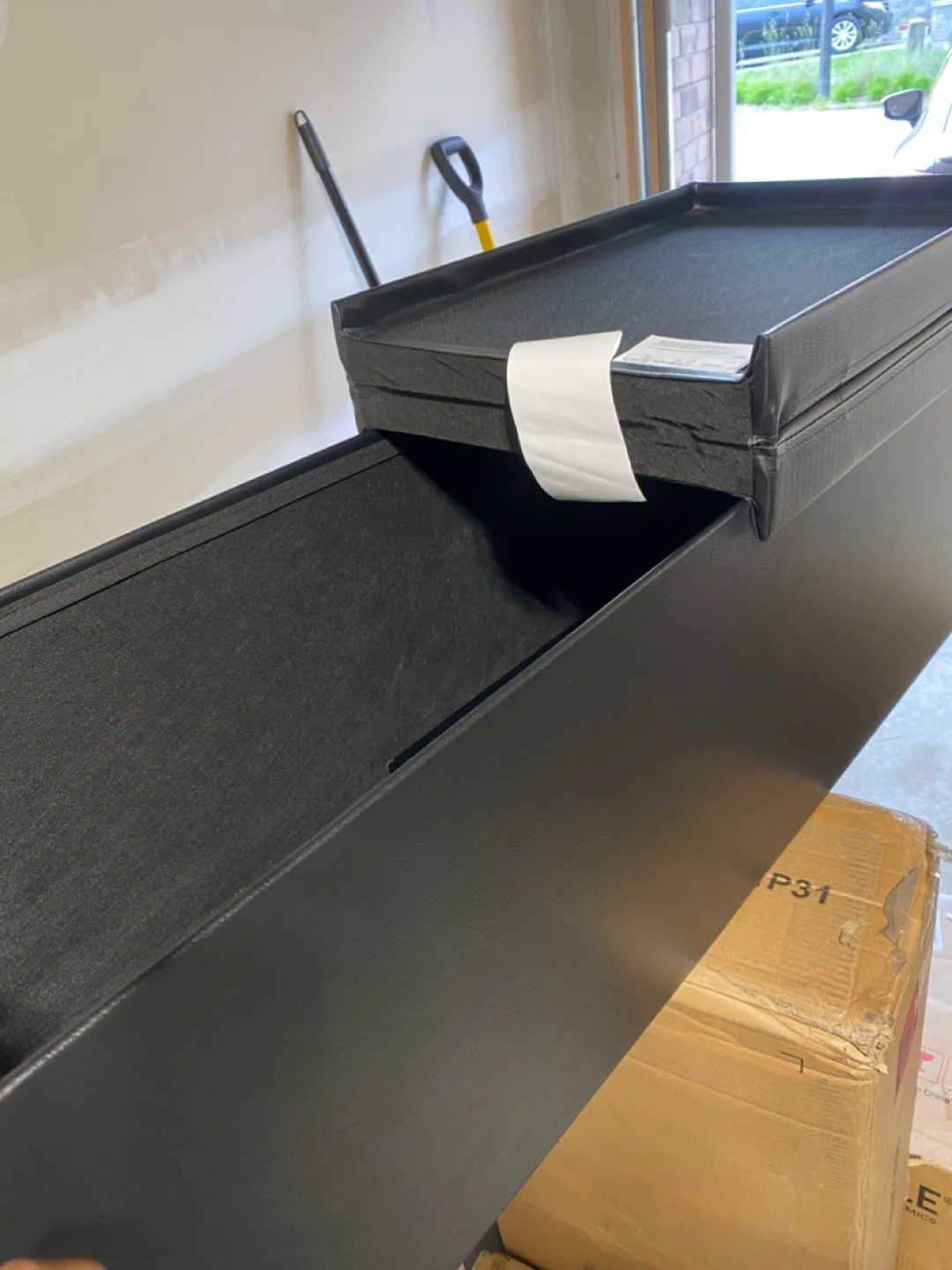 SONGMICS BLACK LEATHER Storage Ottoman, Bench with Storage thumbnail