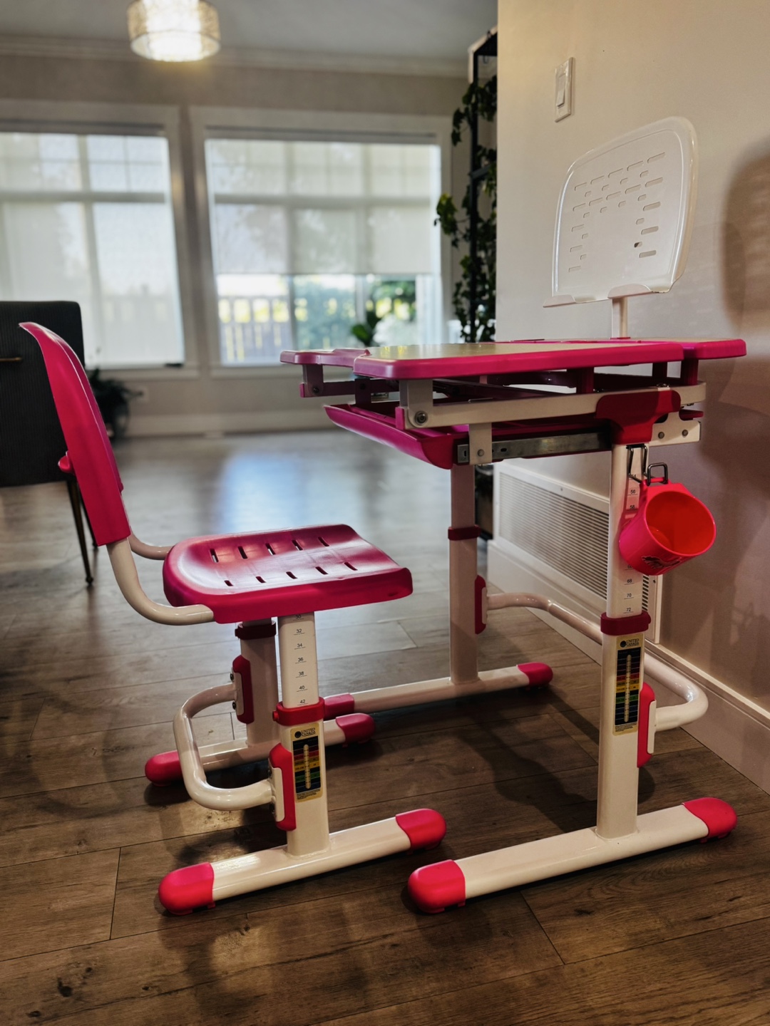 Adjustable Desk and Chair Set - Pink and White