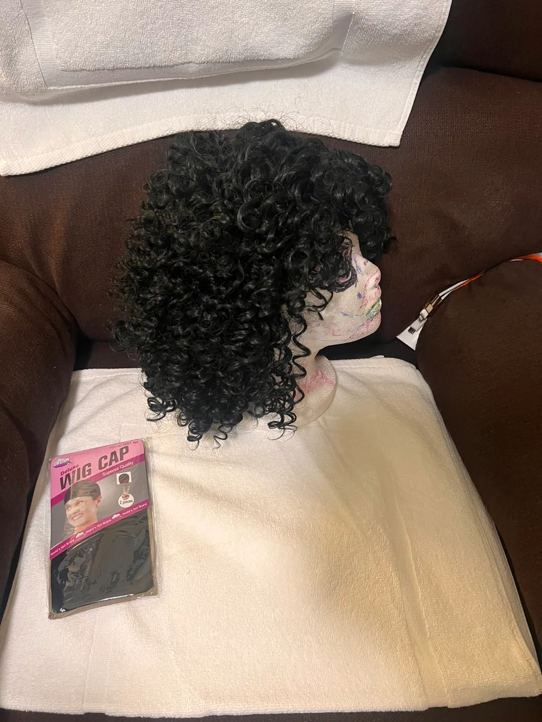 Curly Black Wig with Cap image indicator(4)
