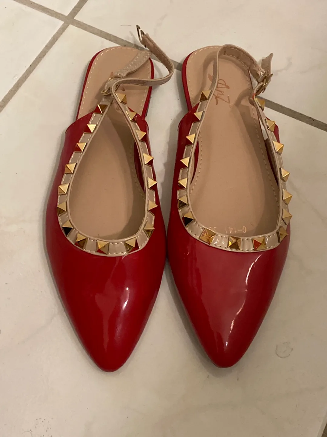 Red Studded Slingback Flats image indicator(2)
