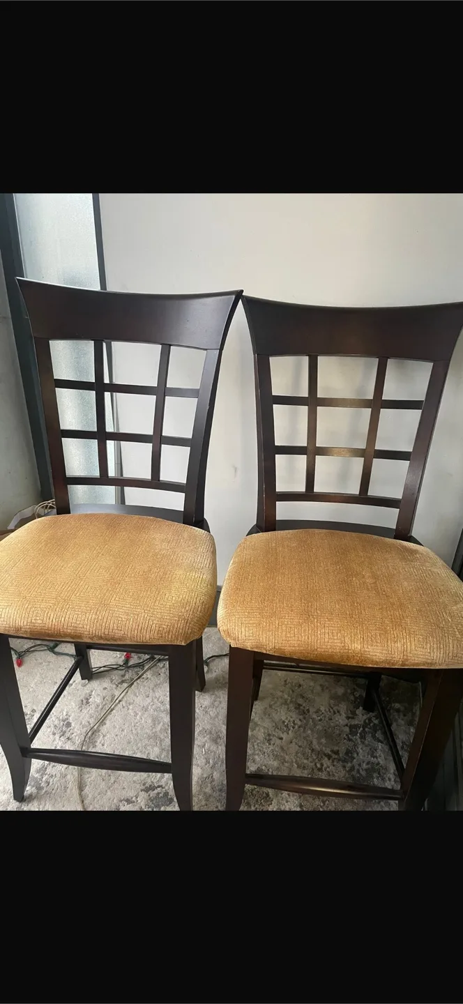 Dark Wood Bar Stools with Cushioned Seats thumbnail